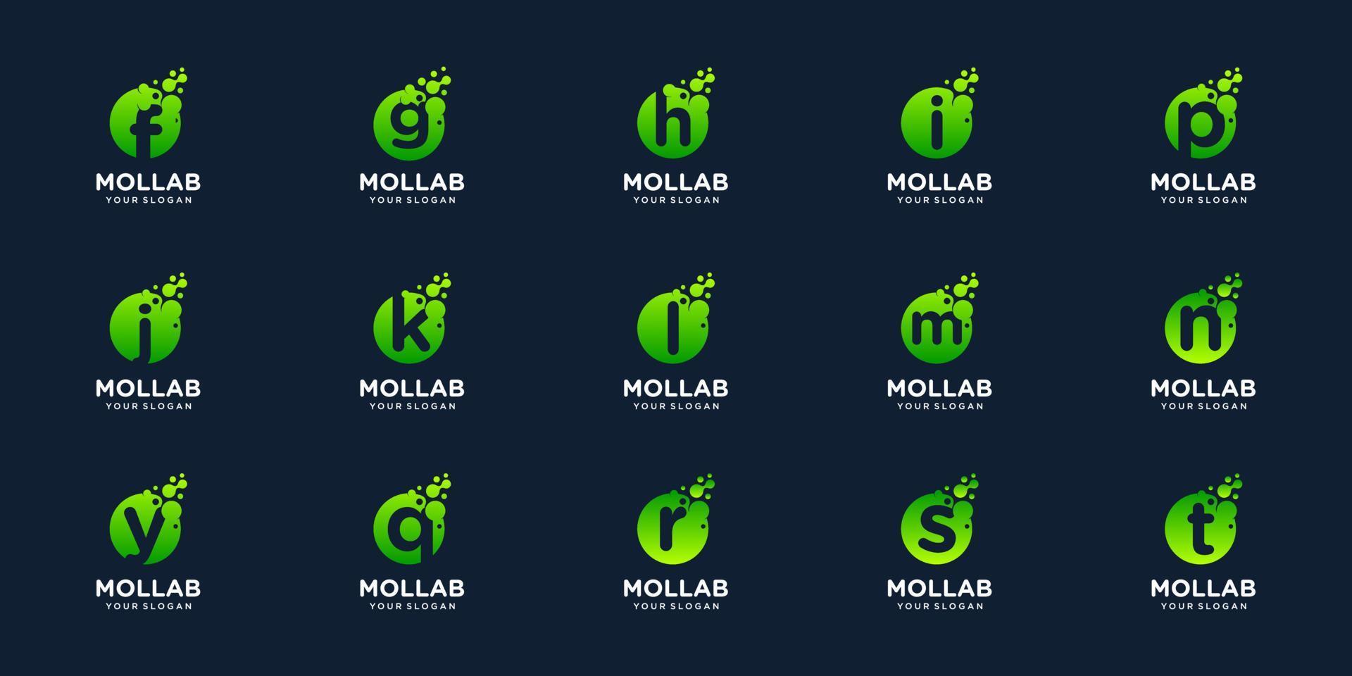 set of logotype letter initial with dot and molecule concept logo template. vector