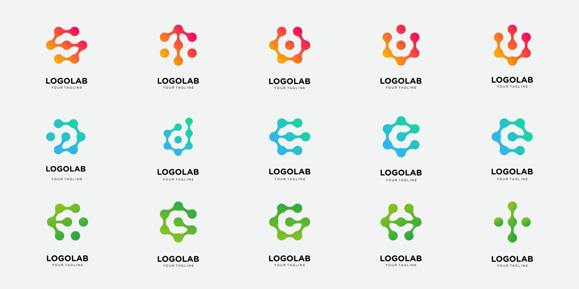 set of collection logotype letter with dot and molecule concept logo template. vector