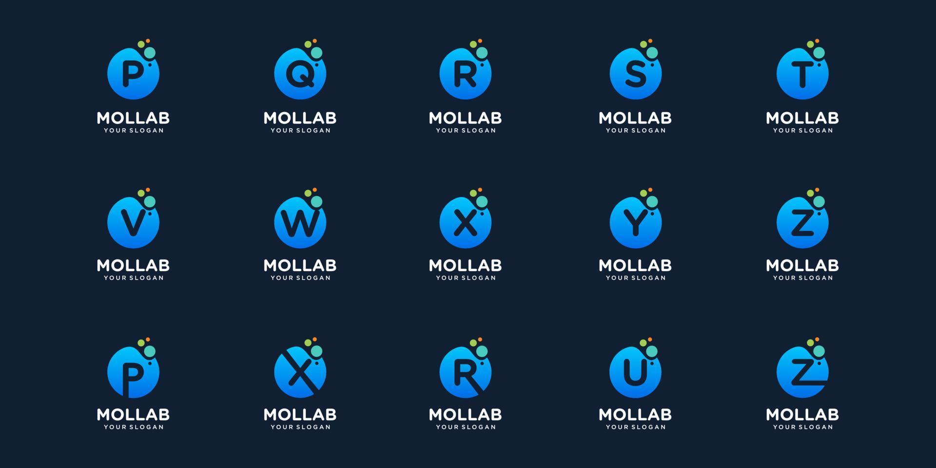 set of logotype letter initial with dot and molecule concept logo template. vector