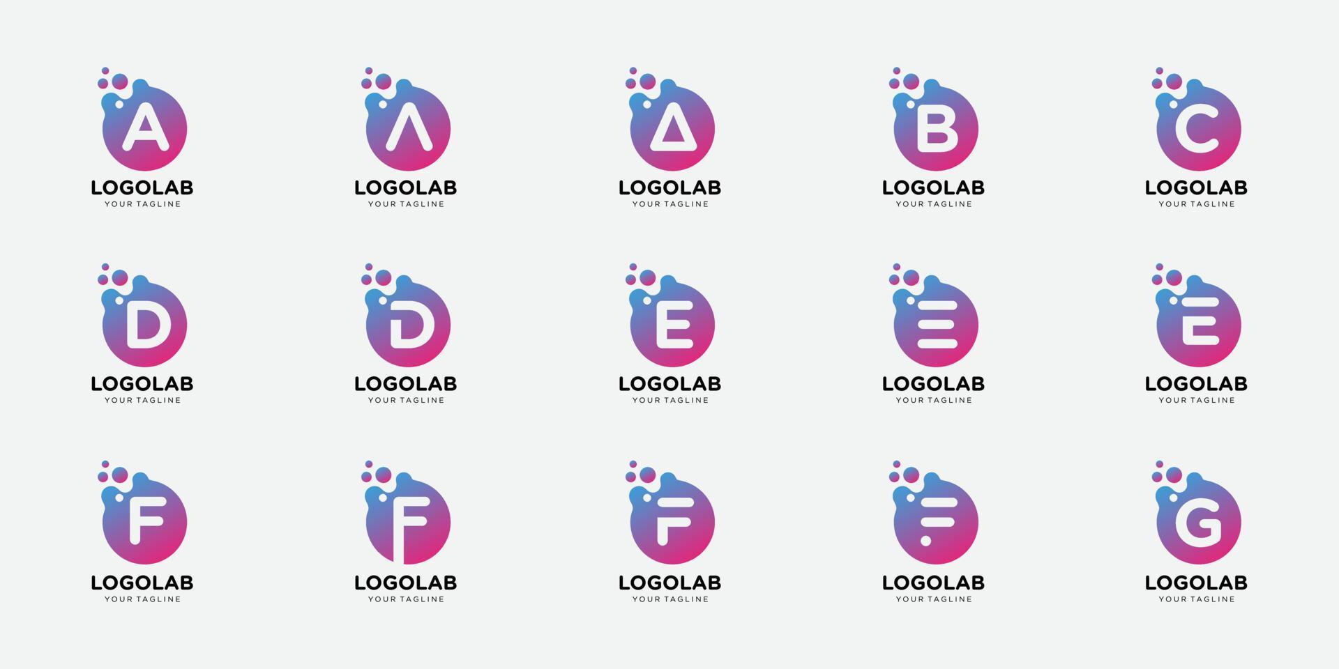 set of logotype letter initial with dot and molecule concept logo template. vector