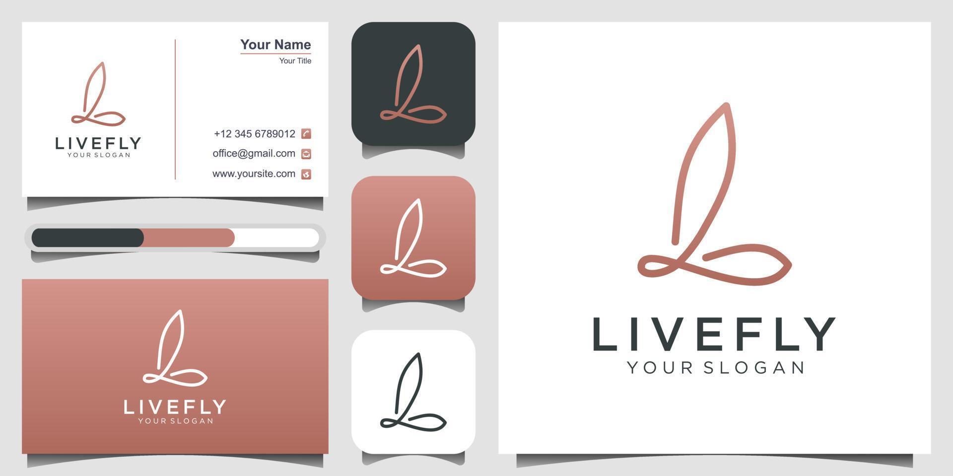 Initial letter L with abstract butterfly element. minimalist line art monogram shape logo. Beauty, luxury spa style. logo design, 3 favicons and business card Premium Vector. vector