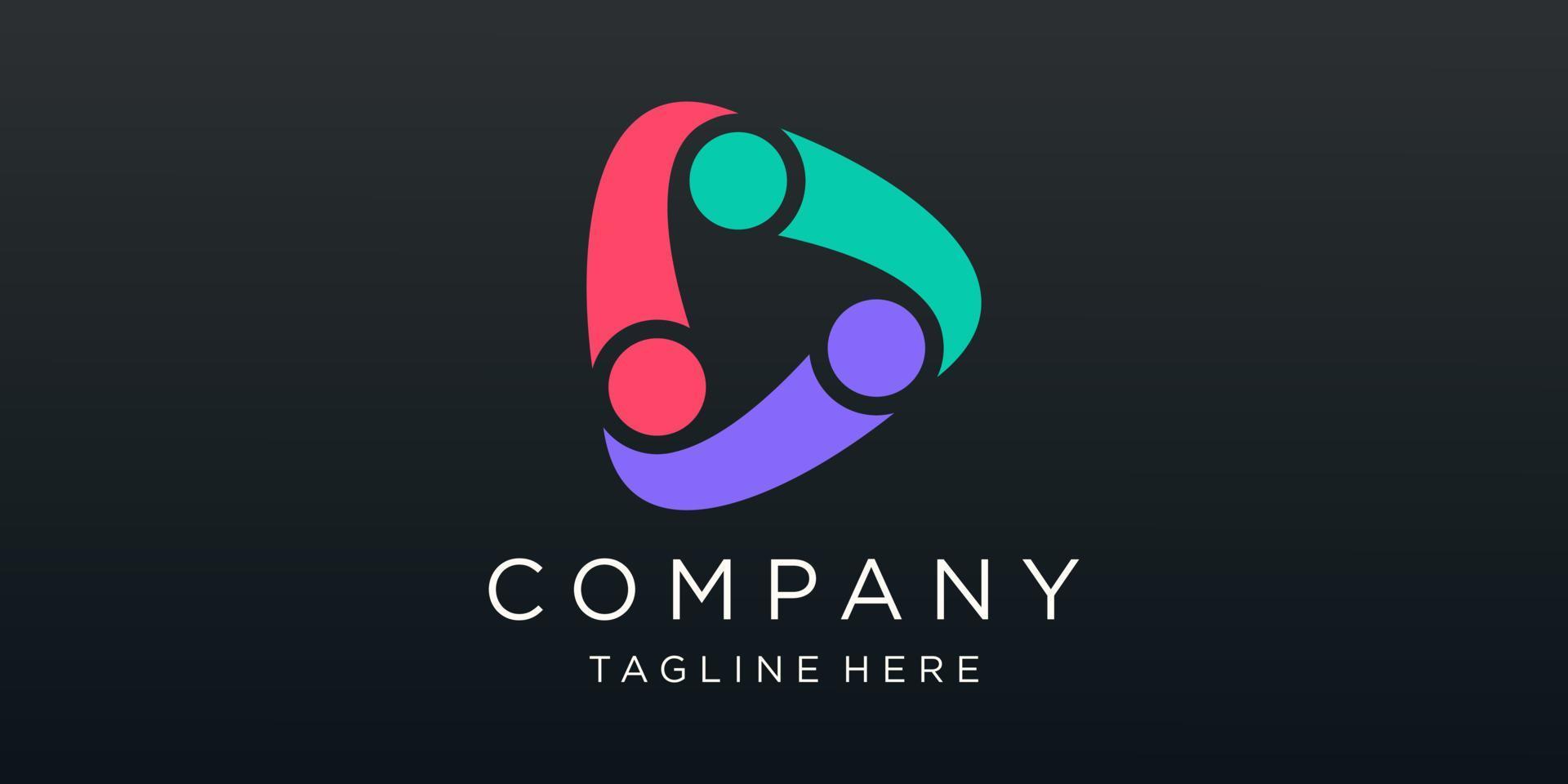 Colorful Play Media with people Logo Design. Creative Idea logos designs Vector illustration.