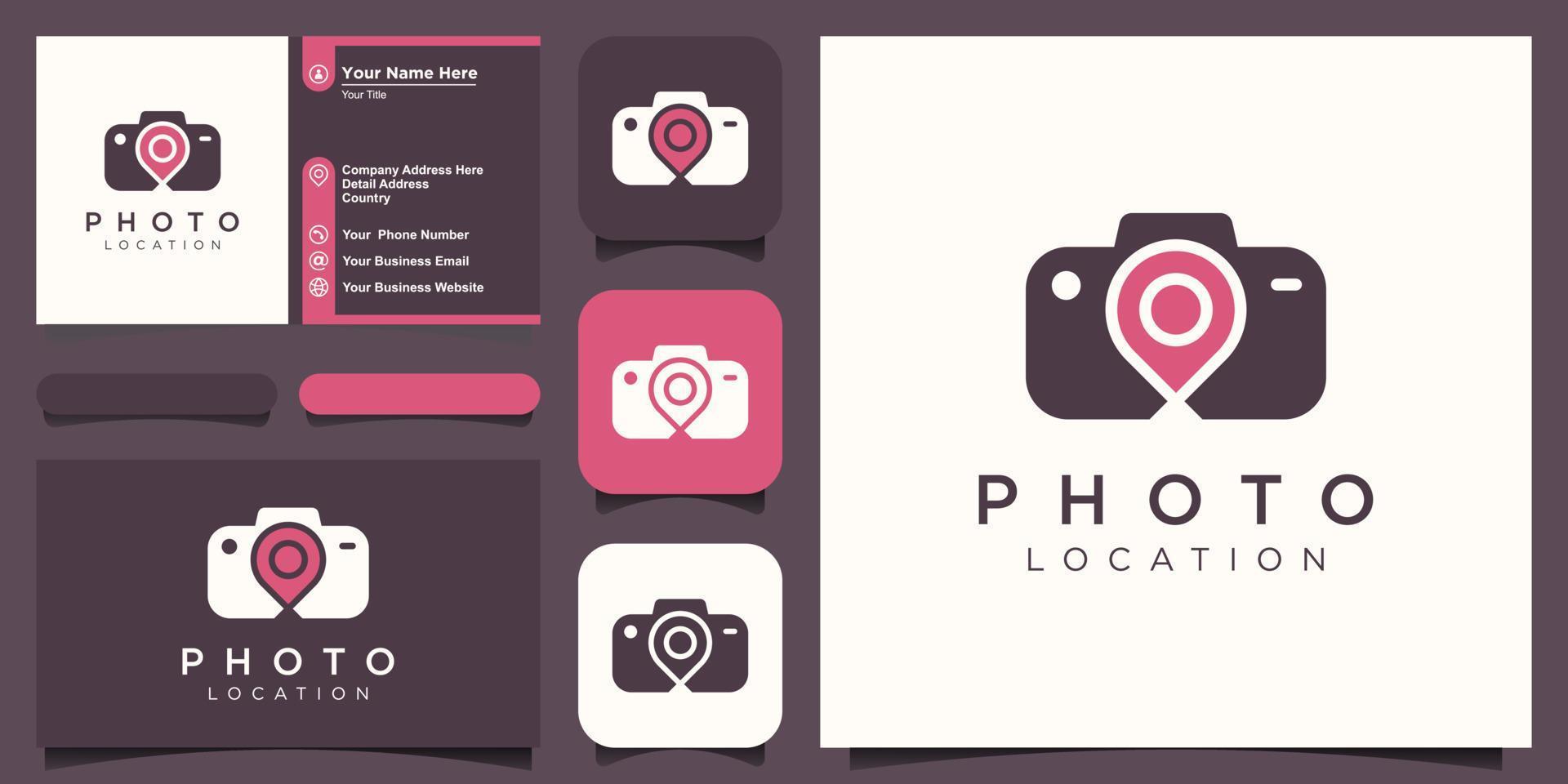 photo location logo, pin with camera design vector simple elegant modern style.