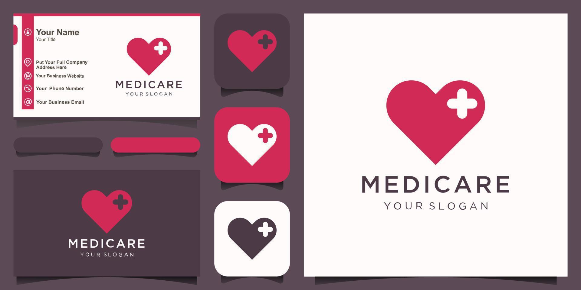 Cross plus heart medical logo icon design template elements vector