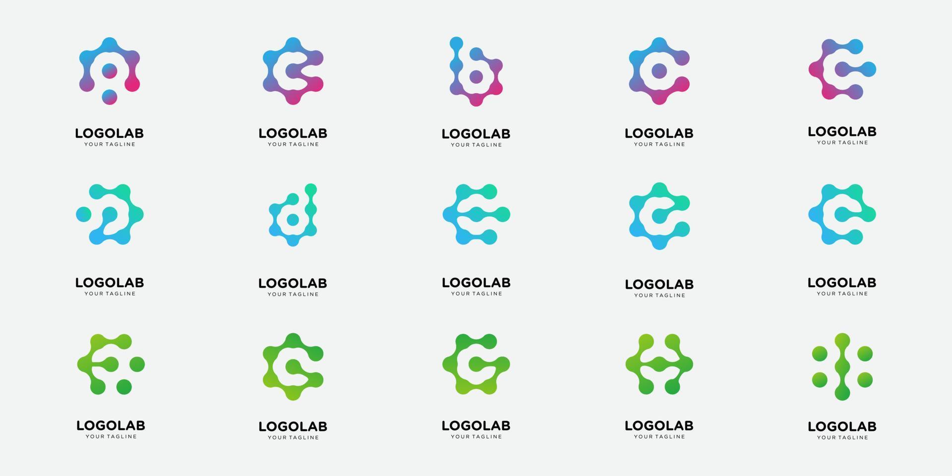 set of collection letter C with dot and molecule concept logo template. vector