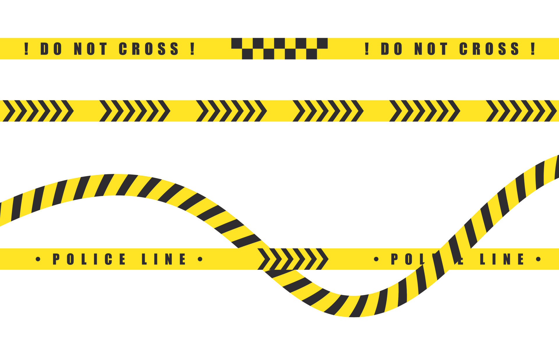 Yellow warning tapes set. Marking tape. Barrier tape. Caution tapes