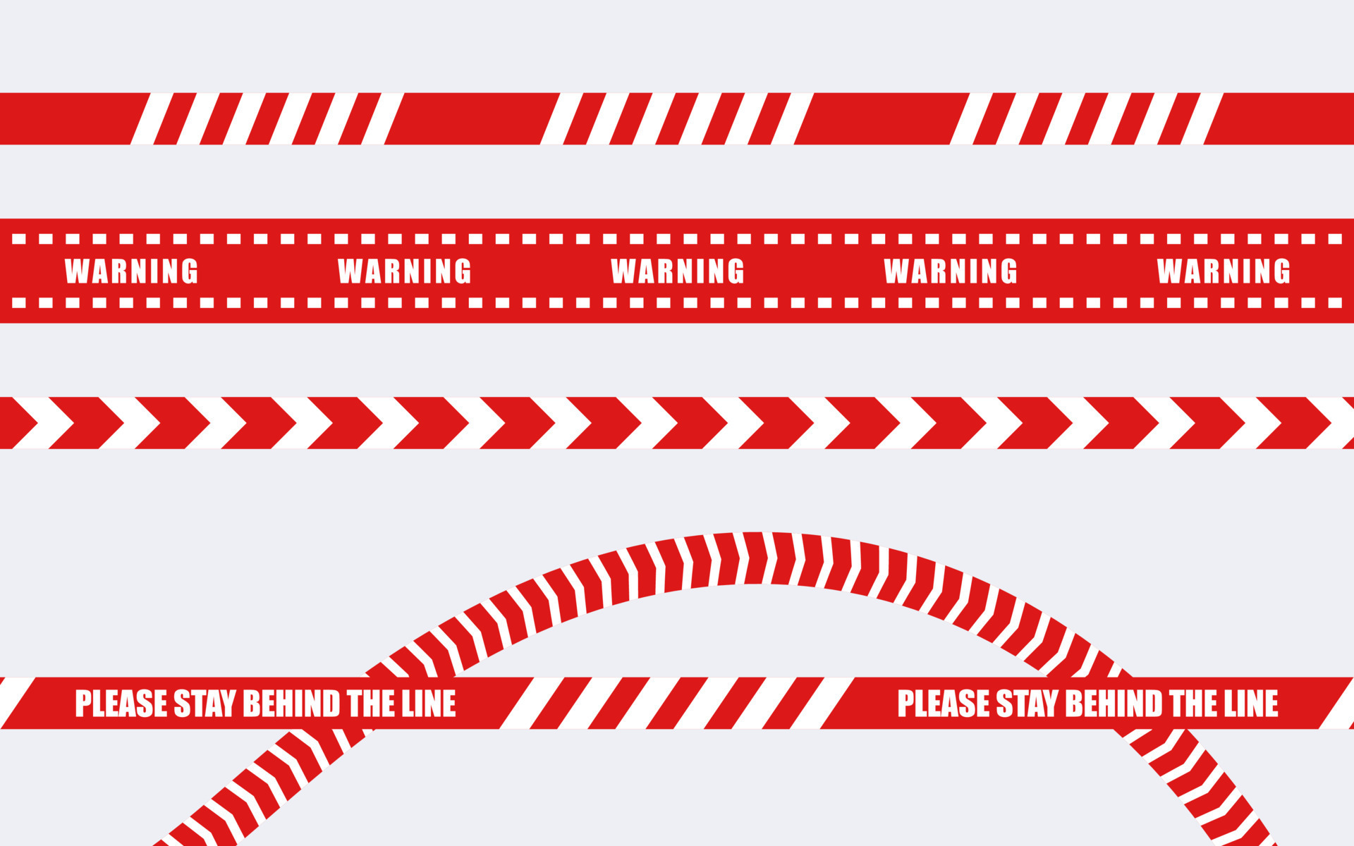 Red warning tapes set. Marking tape seamless ribbons. Barrier tape. Caution tapes. Vector