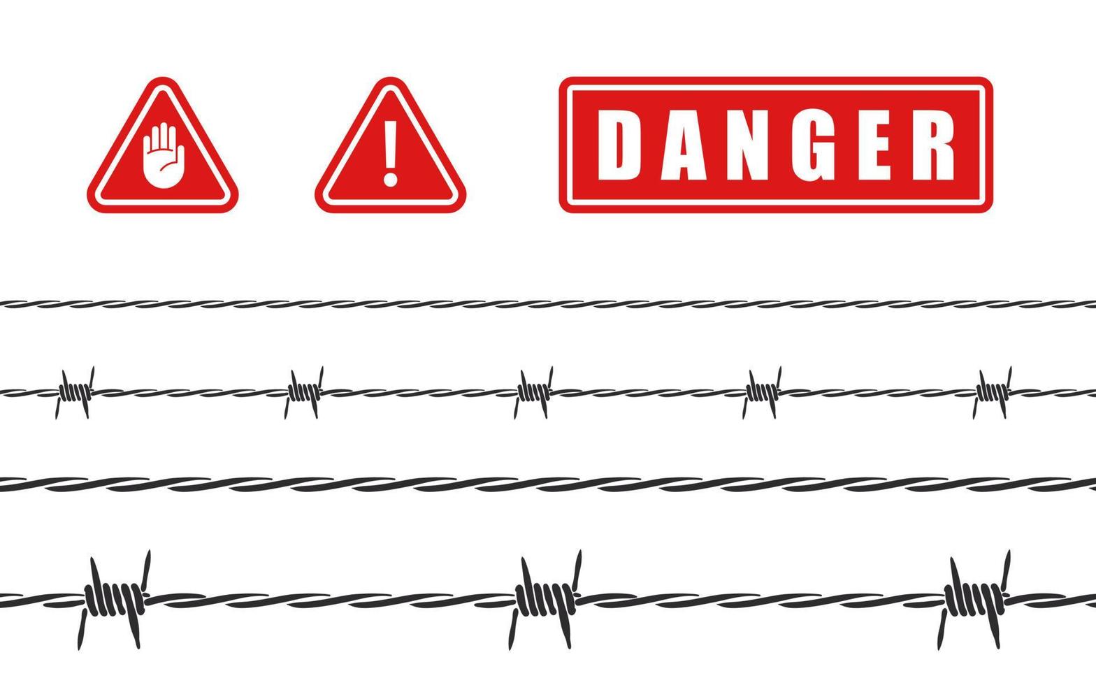 Barbed wire. Thorn wire. Danger signs. Blade wire. Vector scalable graphics