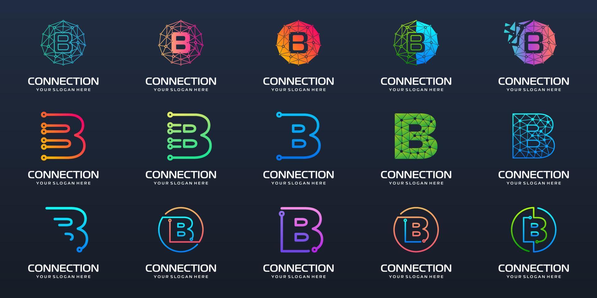 Set of letter B logo design. technology design combined with letter vector. vector