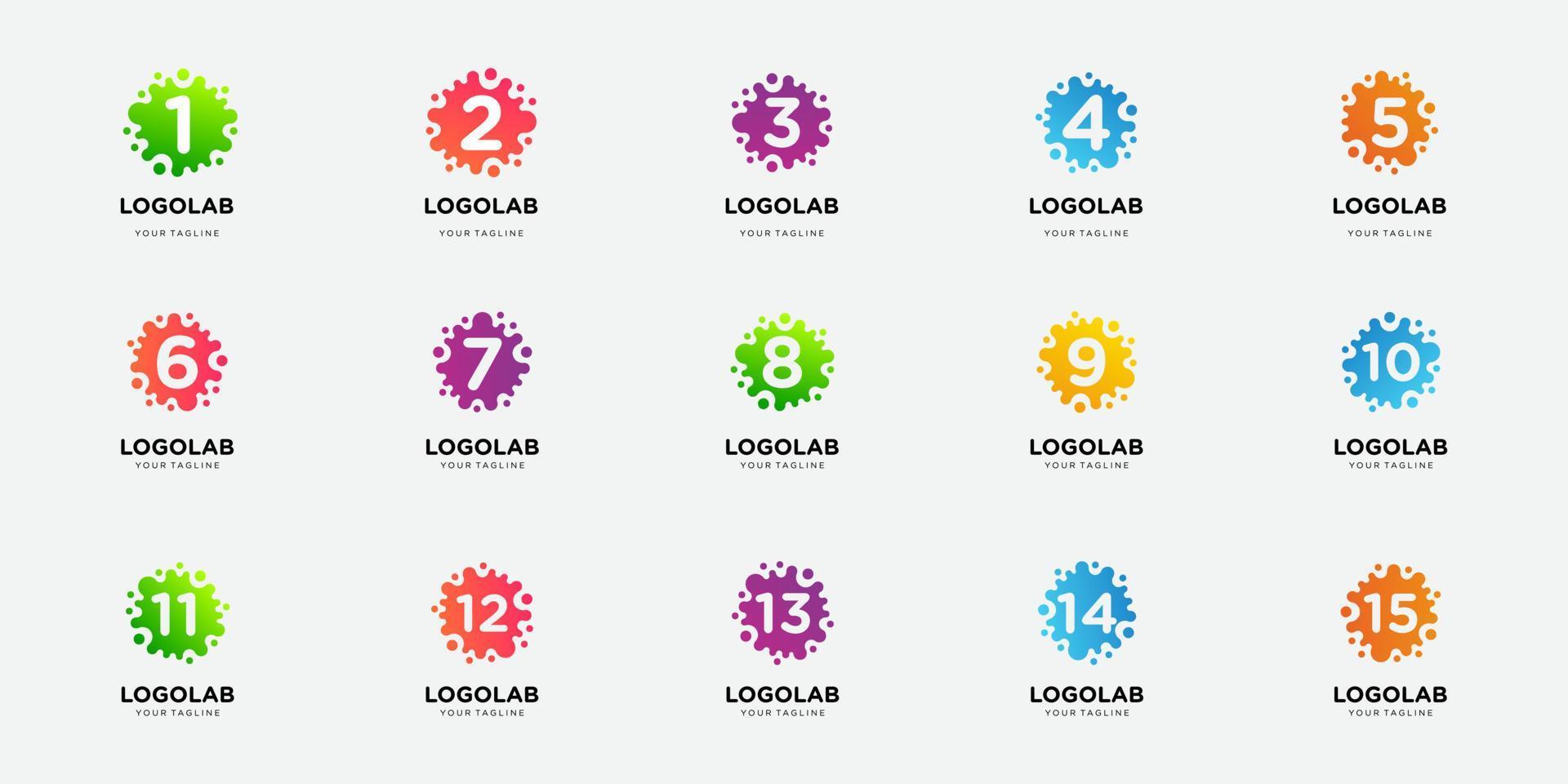 set of collection number with dot and molecule concept logo template. vector