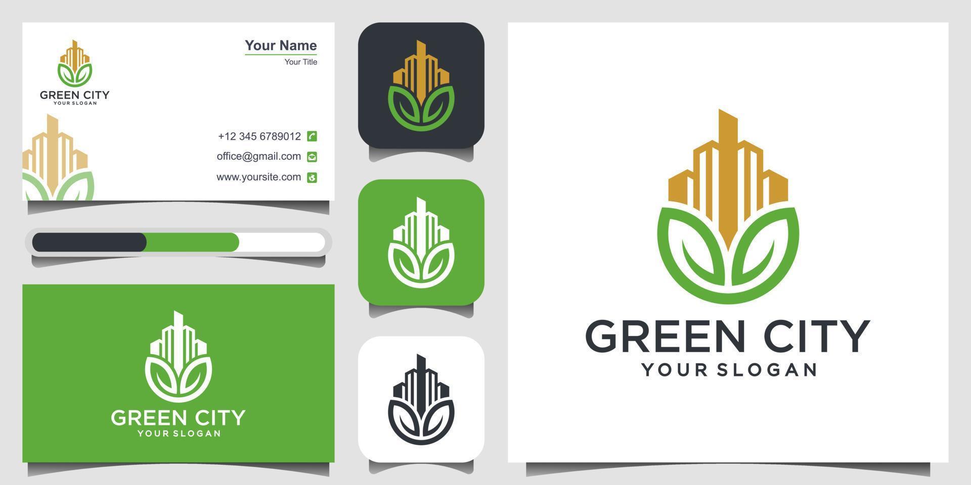 naturaleza ciudad logo diseño. verde ciudad logo conceptos. logo diseño, 3 iconos de favoritos y negocio tarjeta prima vector. vector