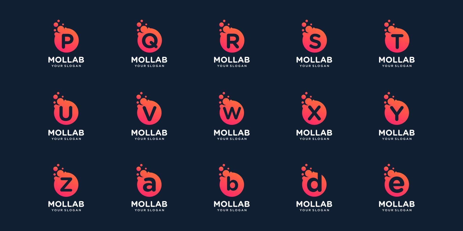 set of logotype letter initial with dot and molecule concept logo template. vector