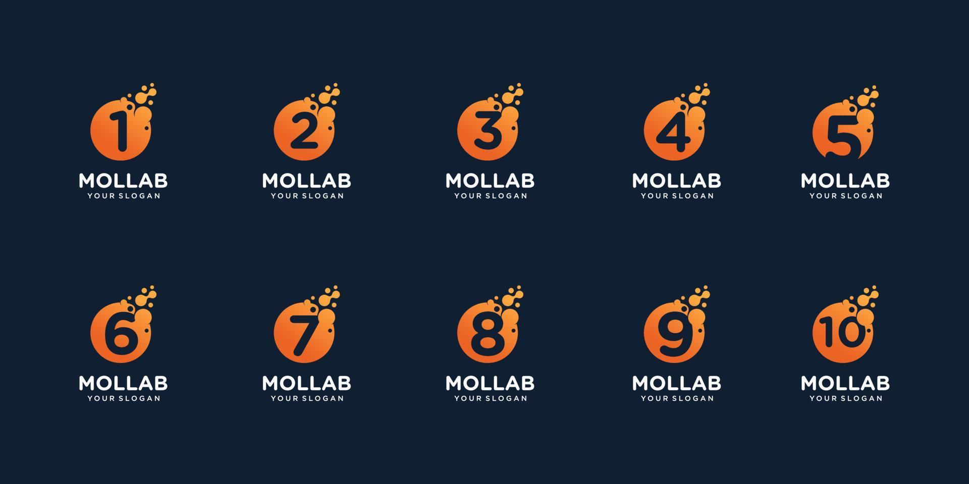 set of collection number with dot and molecule concept logo template. vector