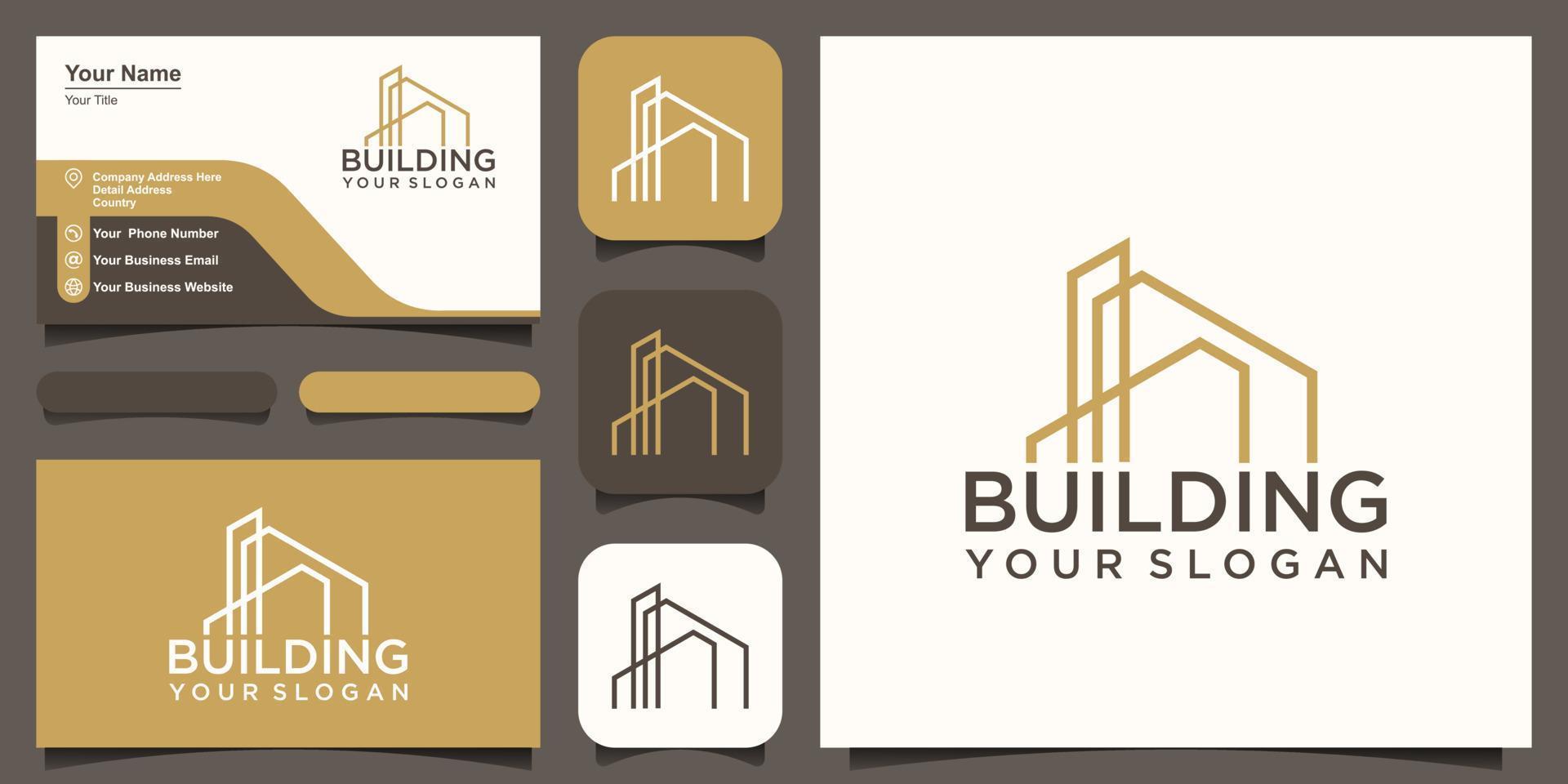 Building construction logo illustration vector graphic design in line art style.