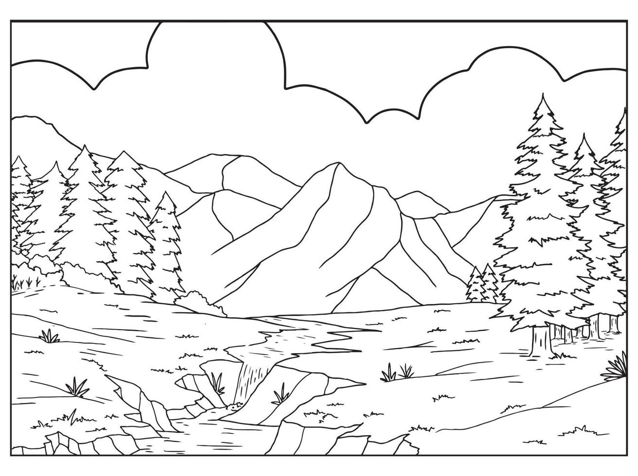 Vector illustration of mountain view. Suitable for coloring book, coloring pages, etc