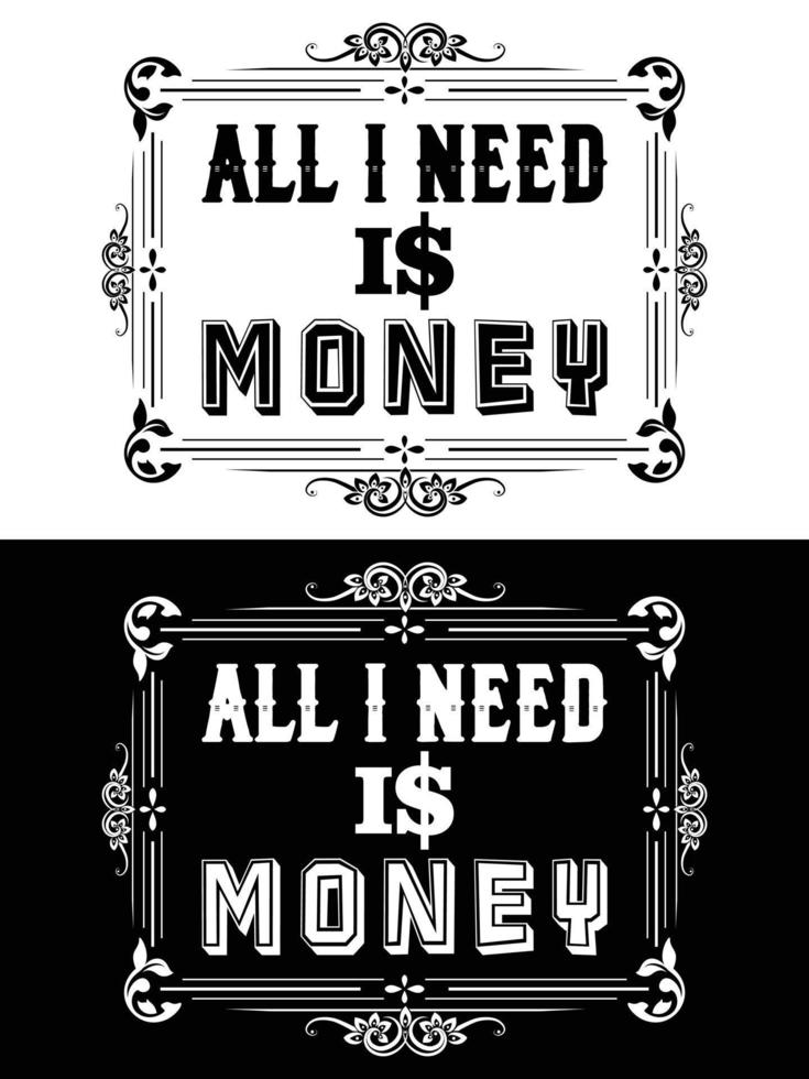 Inspiraional words that says 'all i need is money'. Vectr illustration for poster, sticker, background, clothing, etc vector