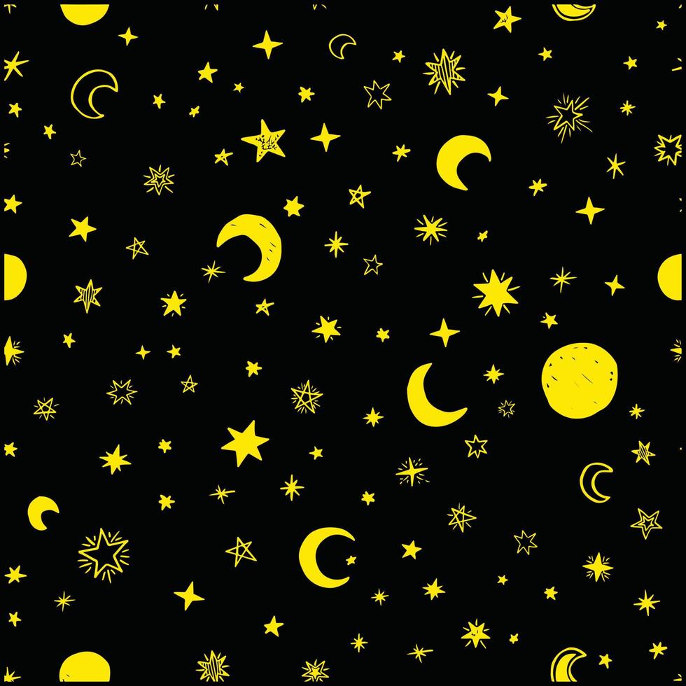Vector illustration of moon and stars doodle. Suitable for wrapping, fabric, banner, poster, background, etc