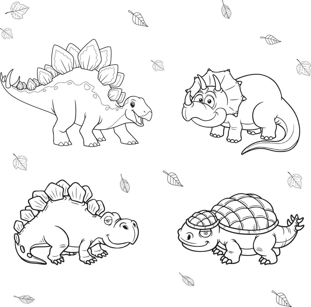 Line art of various dinosaurs. Suitable for coloring book, coloring pages, sticker, etc vector