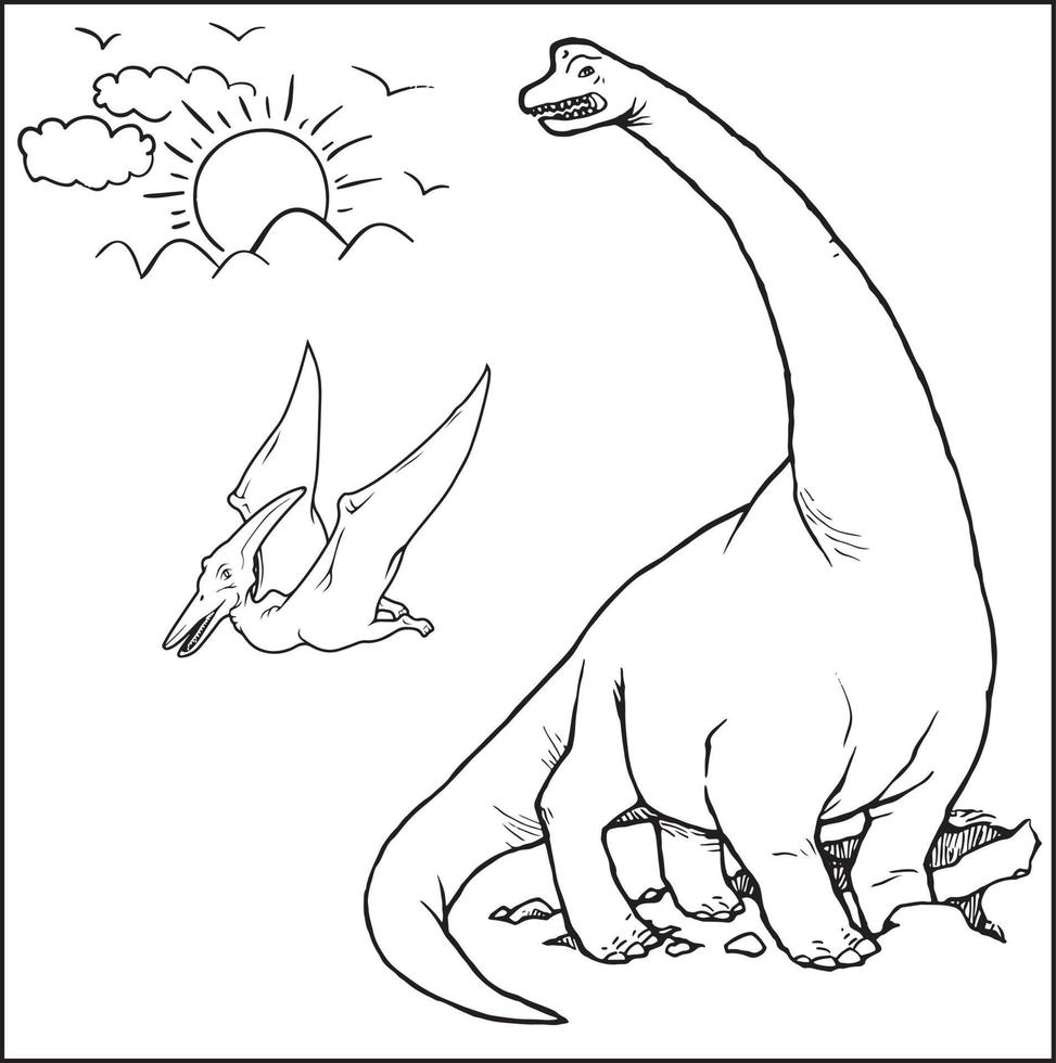 Line art of various dinosaurs. Suitable for coloring book, coloring pages, sticker, etc vector