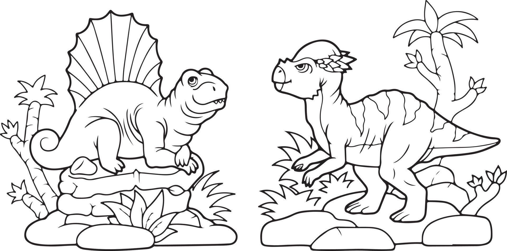 Various dinosaurs line art. Vector illustration for coloring pages, coloring book, etc