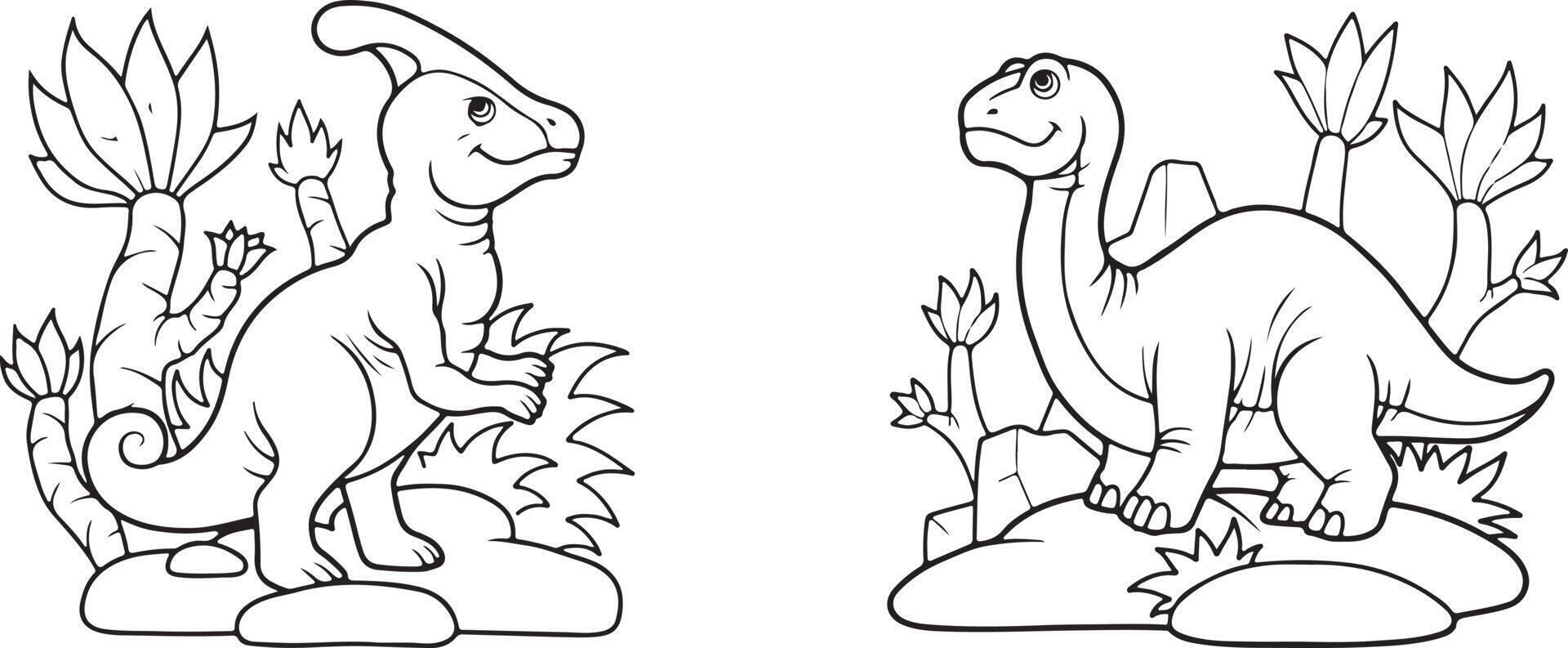 Various dinosaurs line art. Vector illustration for coloring pages, coloring book, etc