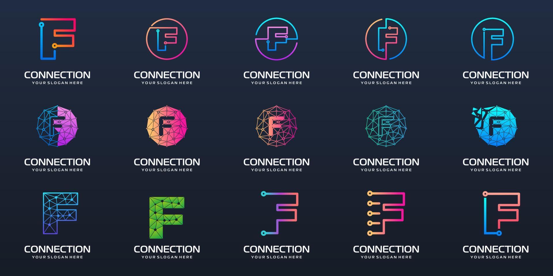 Set of letter F logo design. technology design combined with letter vector. vector