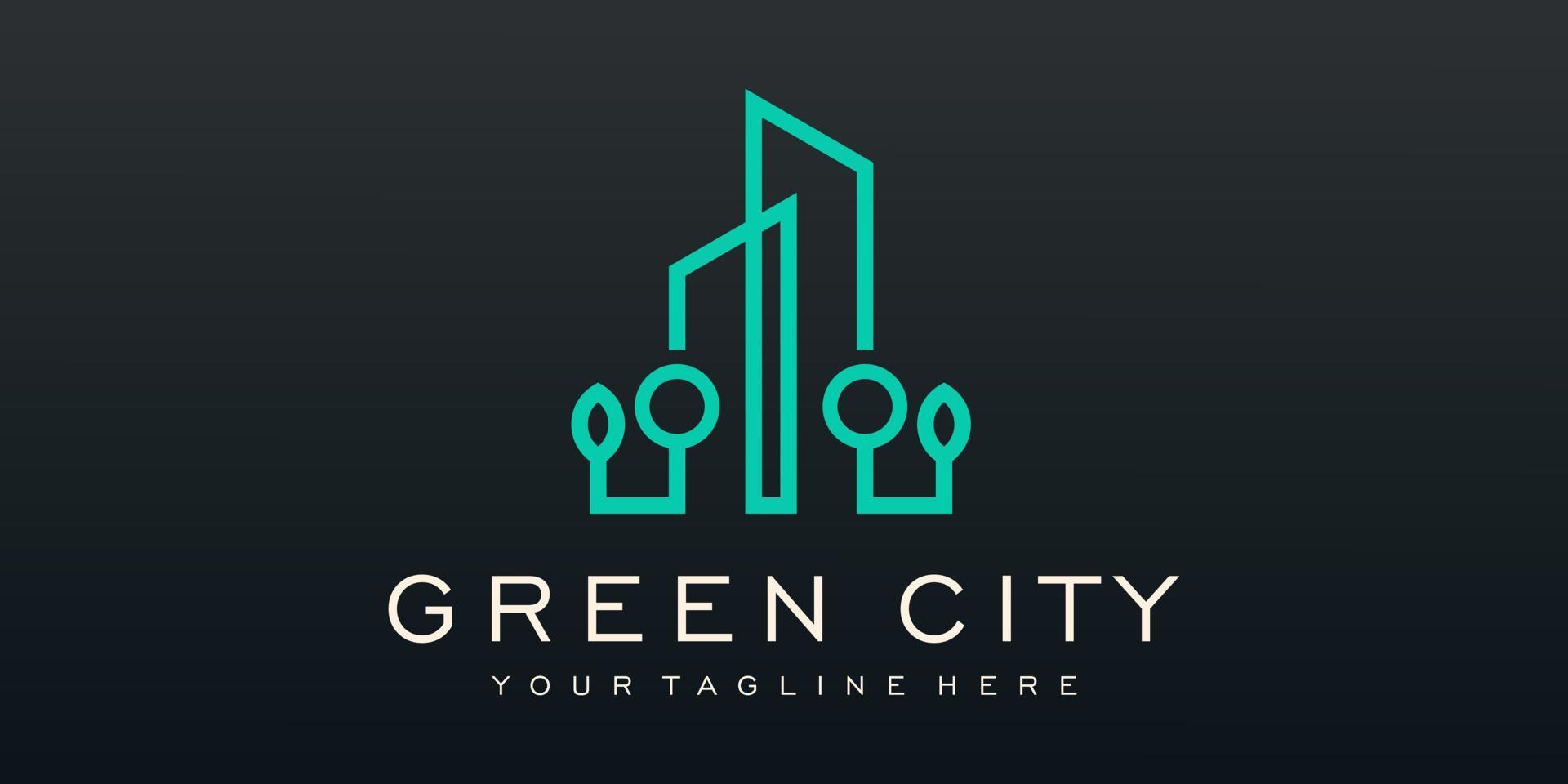 Green city Real Estate logo design vector template building.