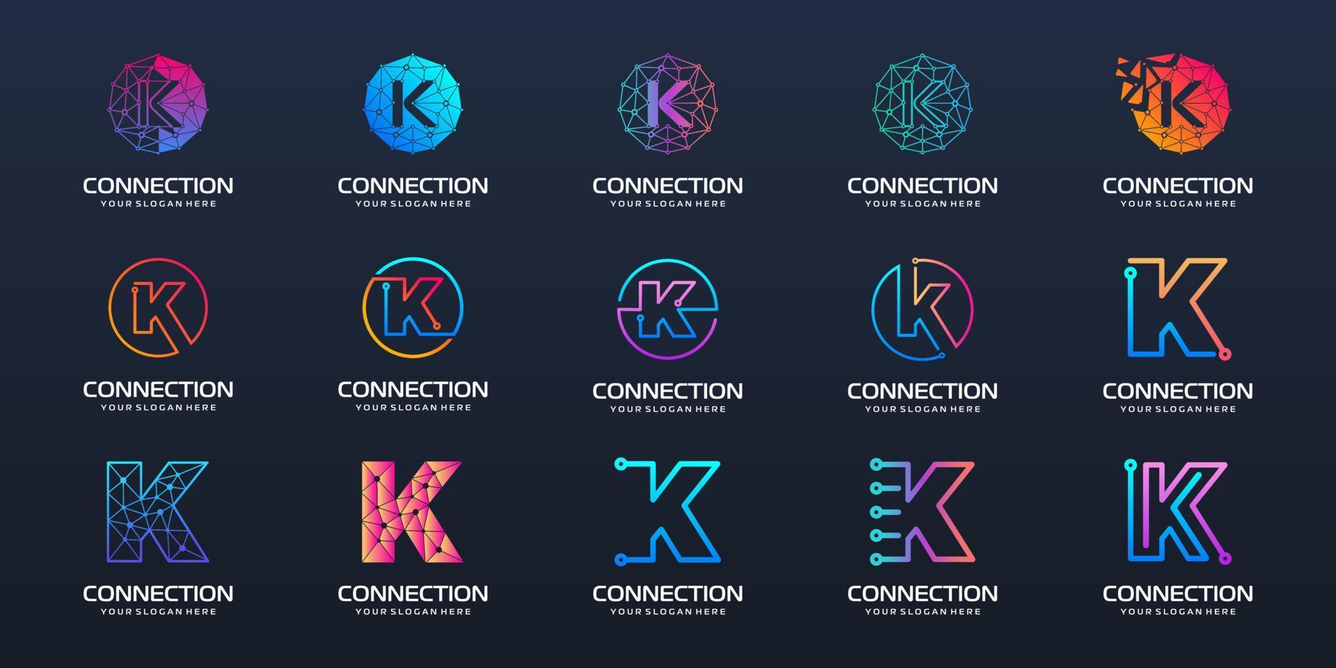 Set of letter K logo design. technology design combined with letter vector. vector