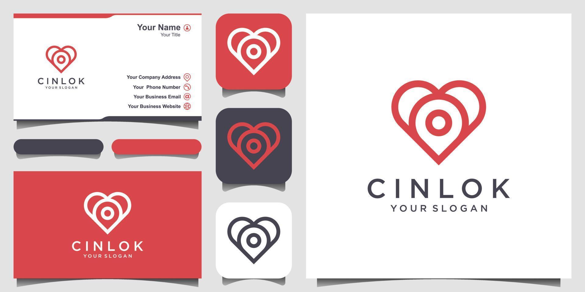 love location logo design. combined  heart and map marker and business card design vector