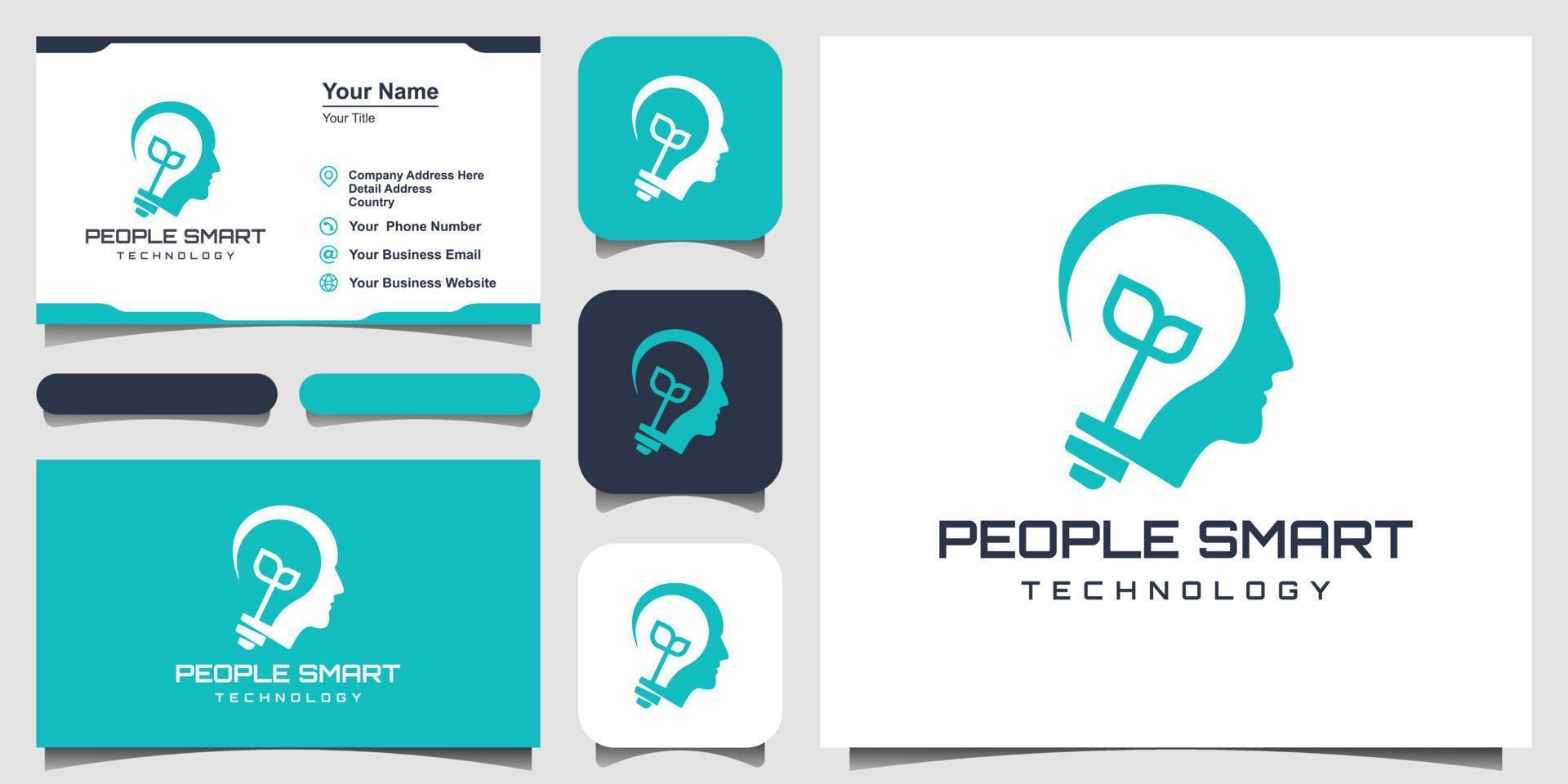Creative People logo with light bulb and leaf concept vector, human head bulb lamp logo vector idea