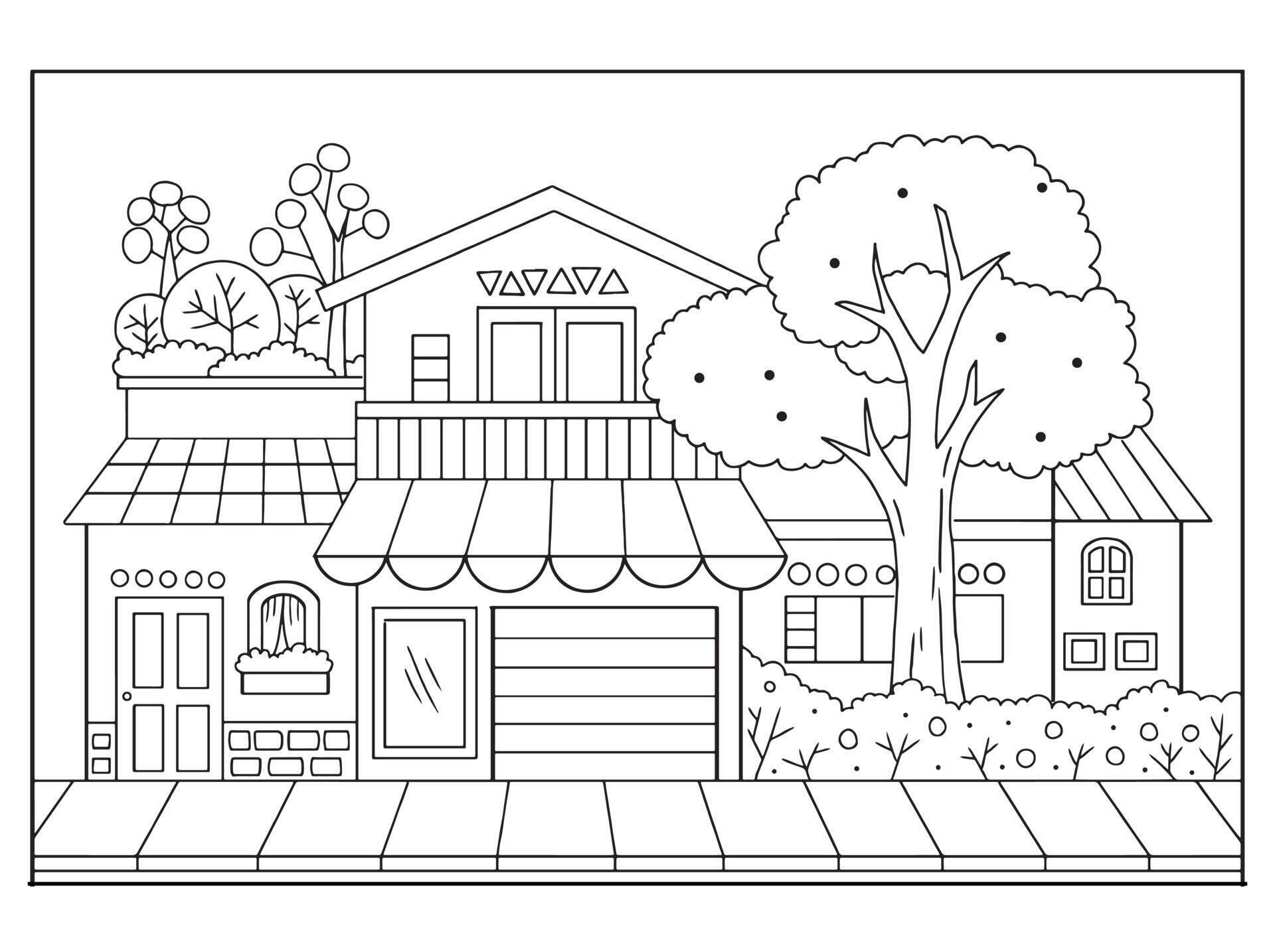 Vector illustration of a store. Suitable for coloring book, coloring