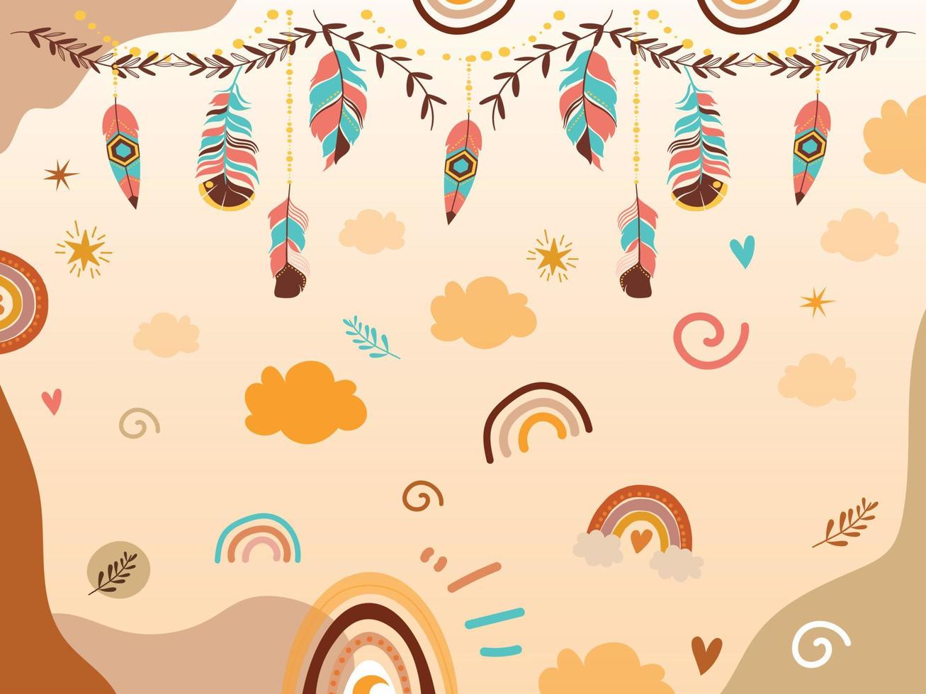 vector mano dibujado de boho clipart decoración con linda arcoíris, luna, estrellas, nubes garabatear moderno ilustración ese adecuado para cumpleaños, niños fiestas, envase, tela, etc