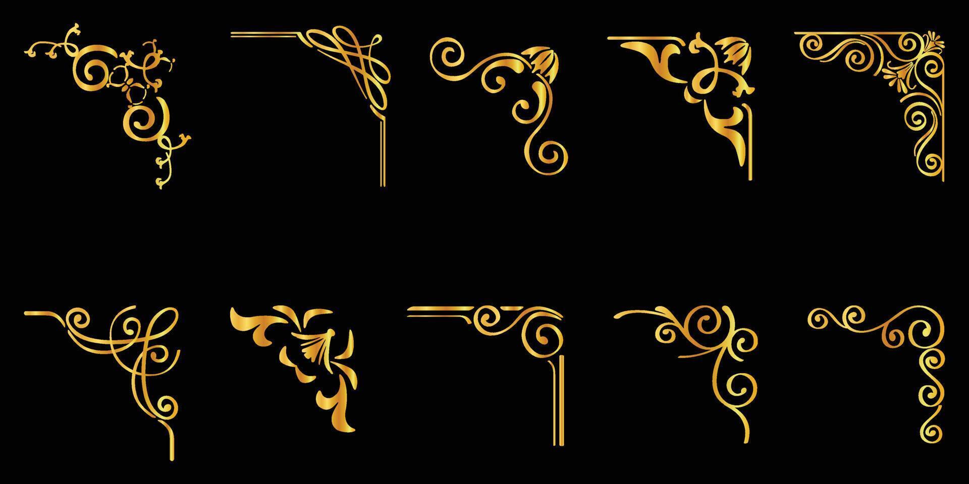 Vector illustration of golden engraving frame corner. Used for poster, invitation, card, wedding, decoration, etc