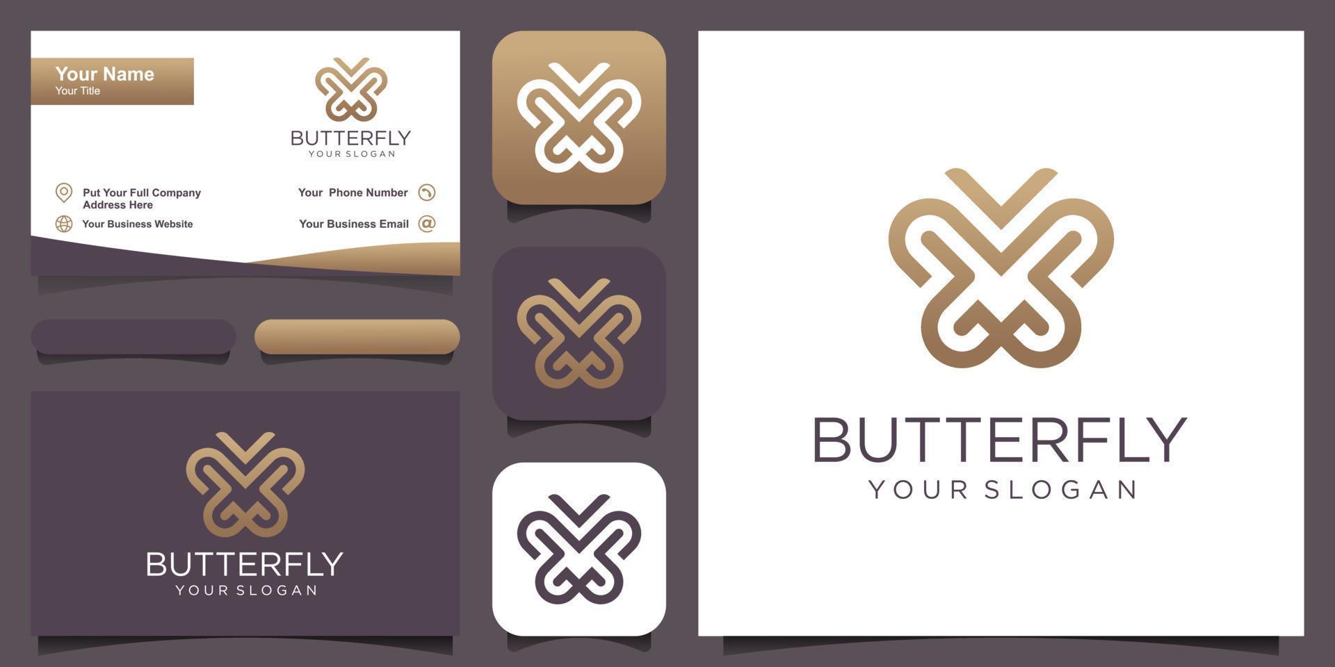 Butterfly logo. Luxury line logotype design illustration. vector