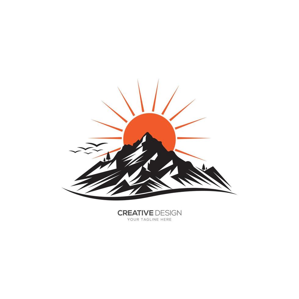 Mountain with sun creative monogram logo vector