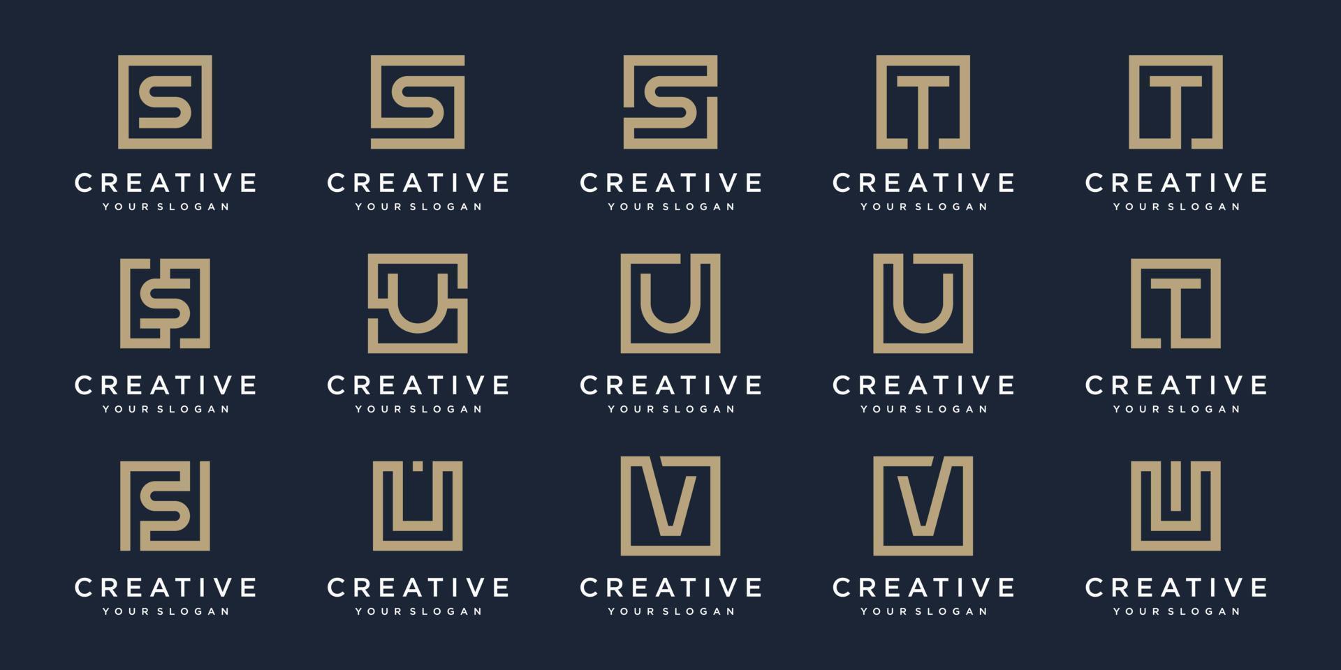 set of Logo design letters S, T, V and U with Square style. Vector template