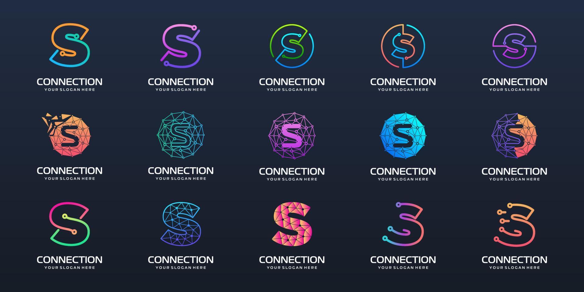 Set of letter S logo design. technology design combined with letter vector. vector