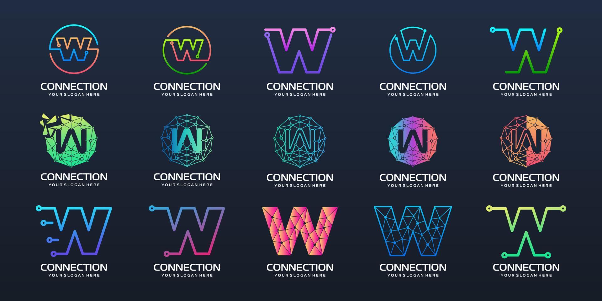 Set of letter W logo design. technology design combined with letter vector. vector