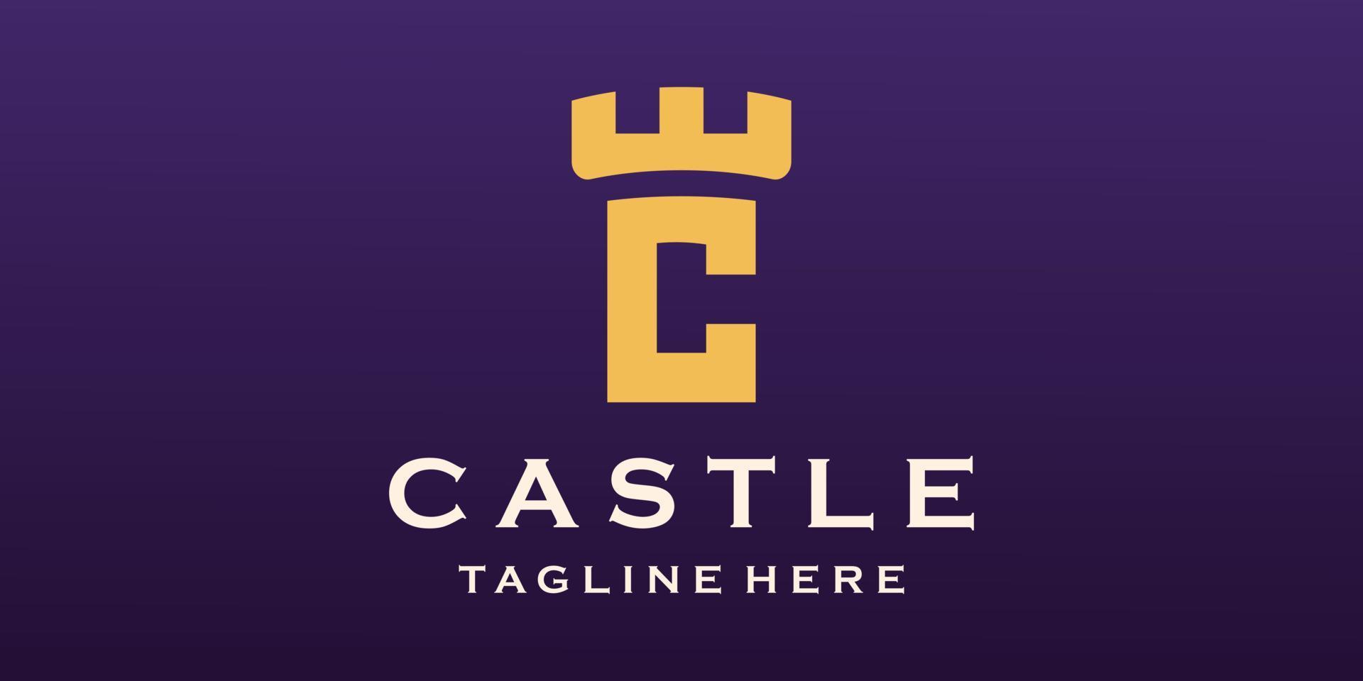 letter c with Castle Logo Design Template Flat Style Vector