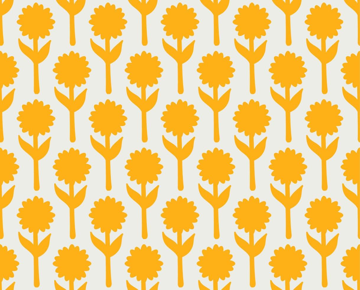 groovy background. Seamless bright repeat pattern of simple blooming flowers in 1970s psychedelic hippie style. graphic decor ornament in retro design. vector illustration