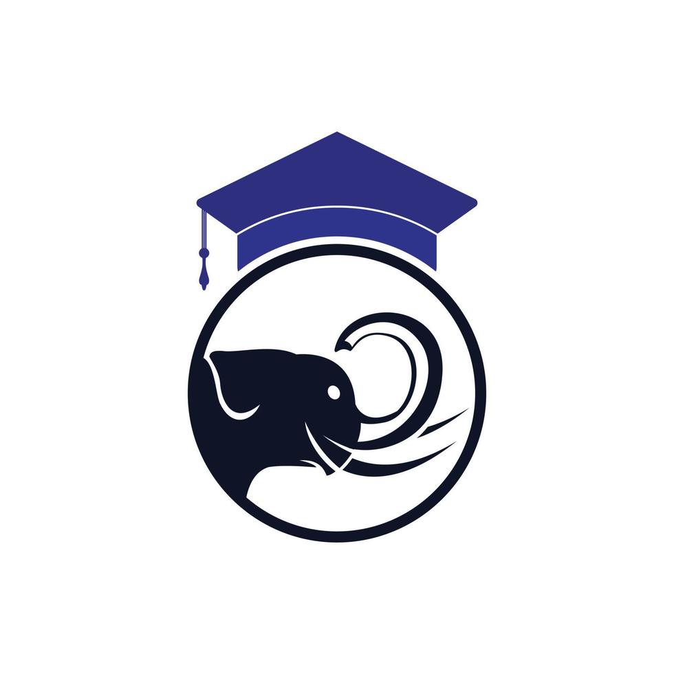 Learning elephant vector logo design. Elephant with a graduation cap icon logo.