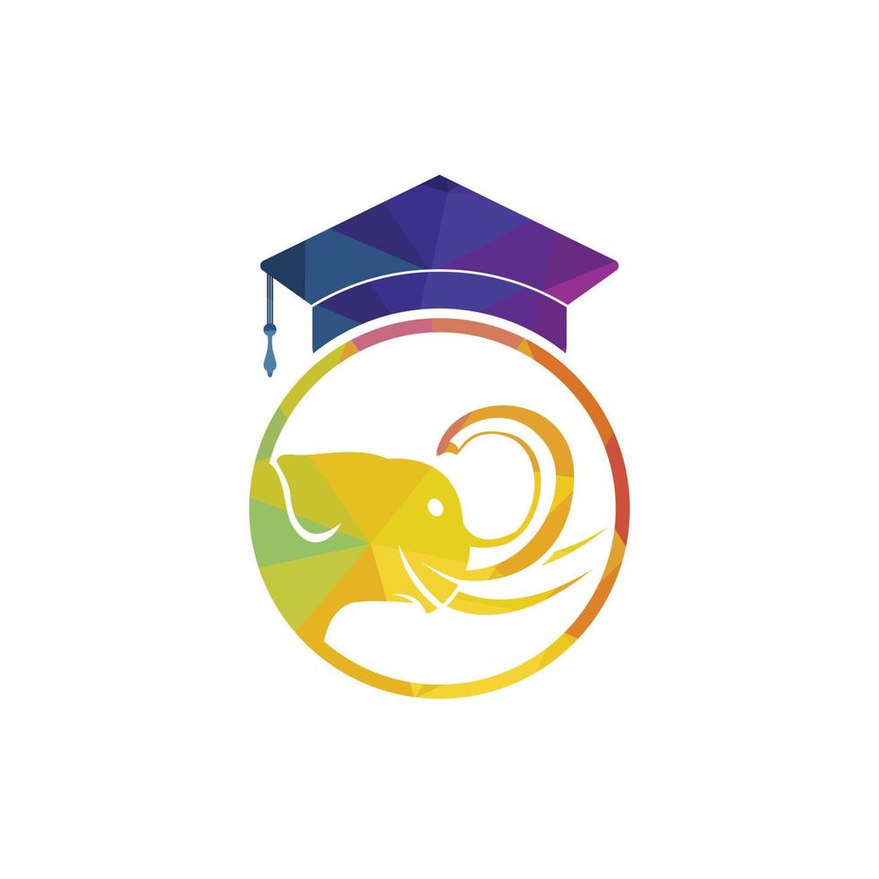 Learning elephant vector logo design. Elephant with a graduation cap icon logo.