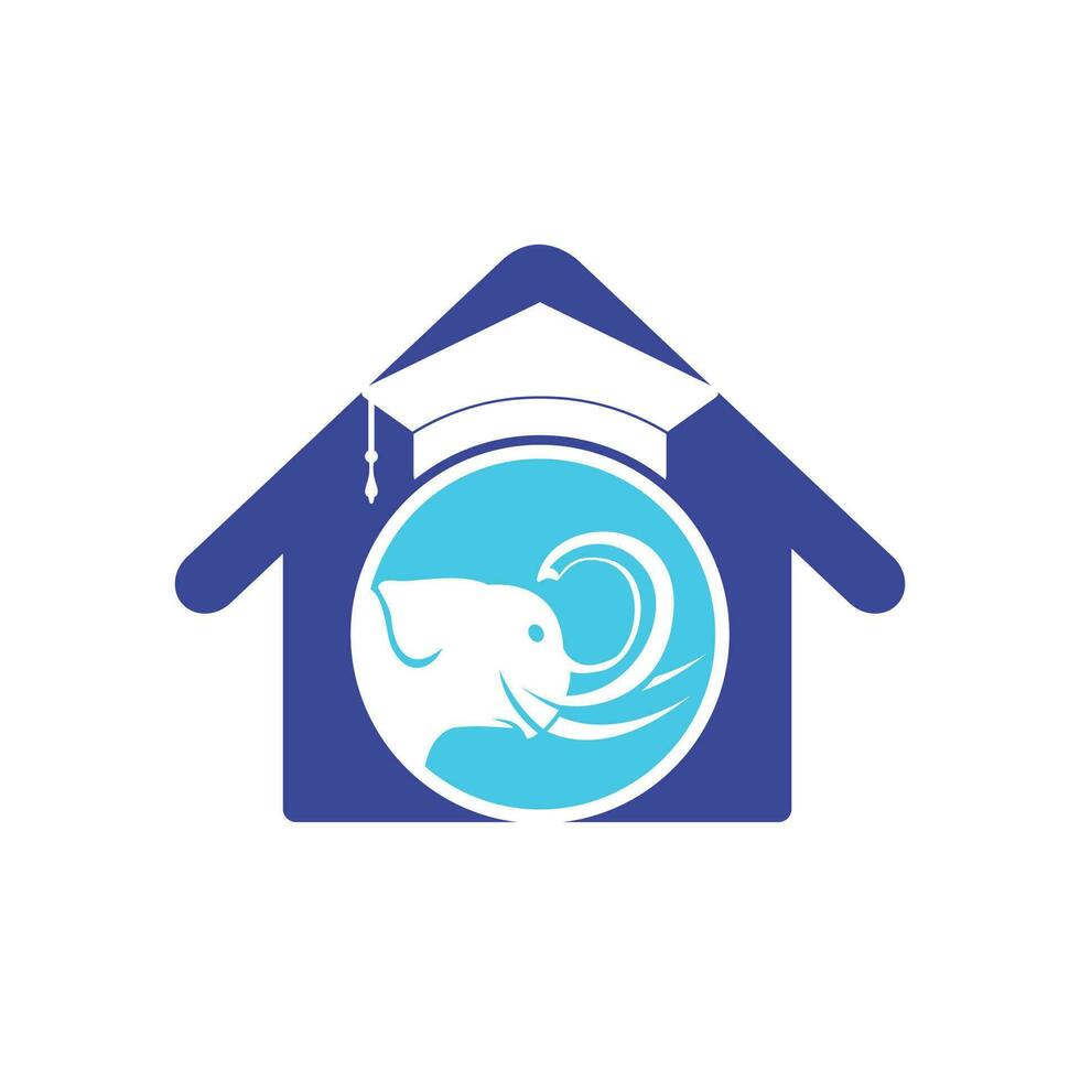 Learning elephant vector logo design. Elephant with a graduation cap icon logo.