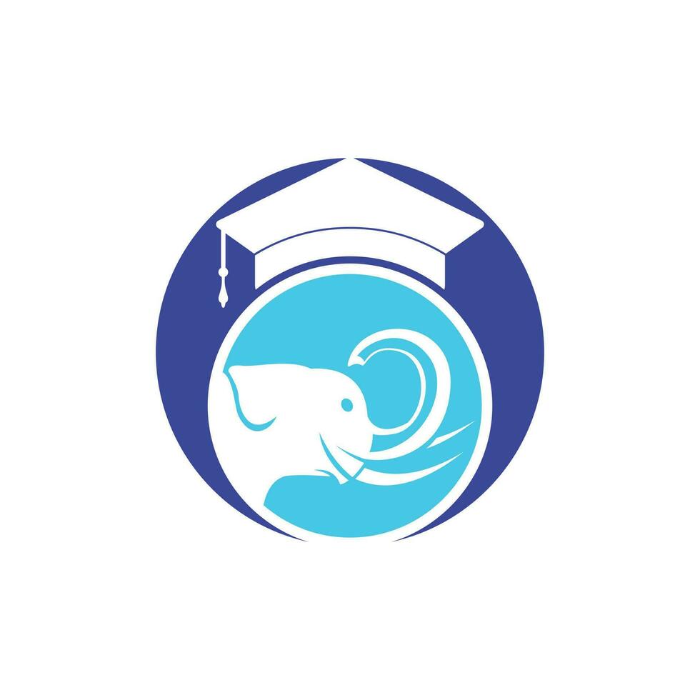 Learning elephant vector logo design. Elephant with a graduation cap icon logo.