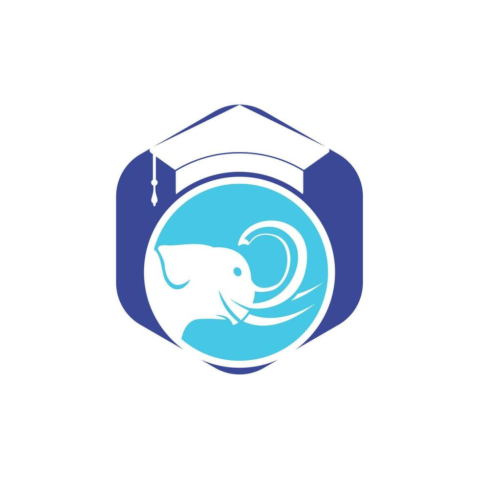 Learning elephant vector logo design. Elephant with a graduation cap icon logo.