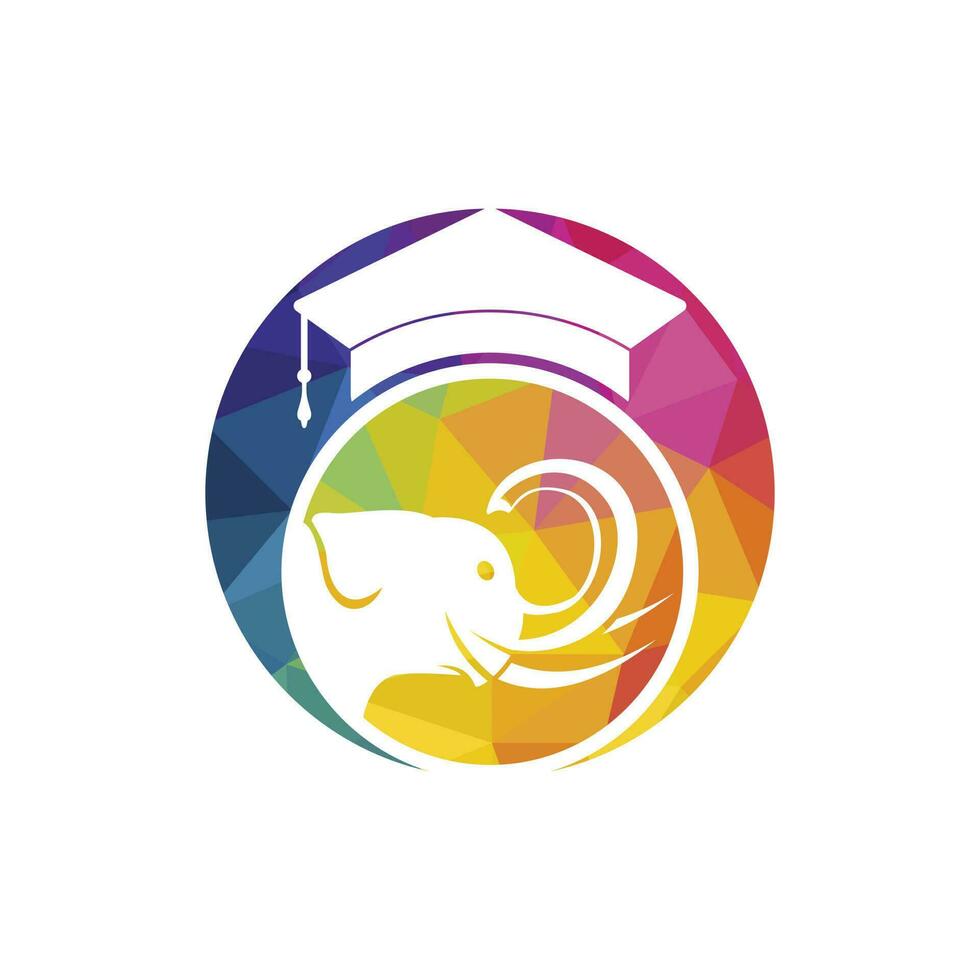 Learning elephant vector logo design. Elephant with a graduation cap icon logo.