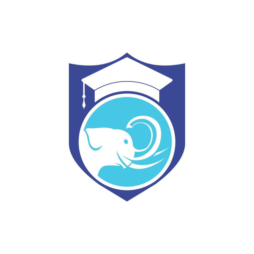 Learning elephant vector logo design. Elephant with a graduation cap icon logo.