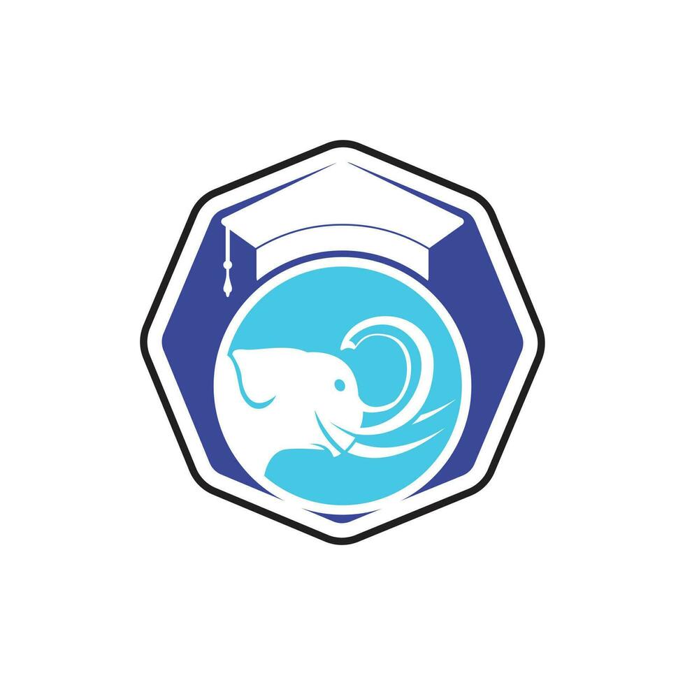 Learning elephant vector logo design. Elephant with a graduation cap icon logo.