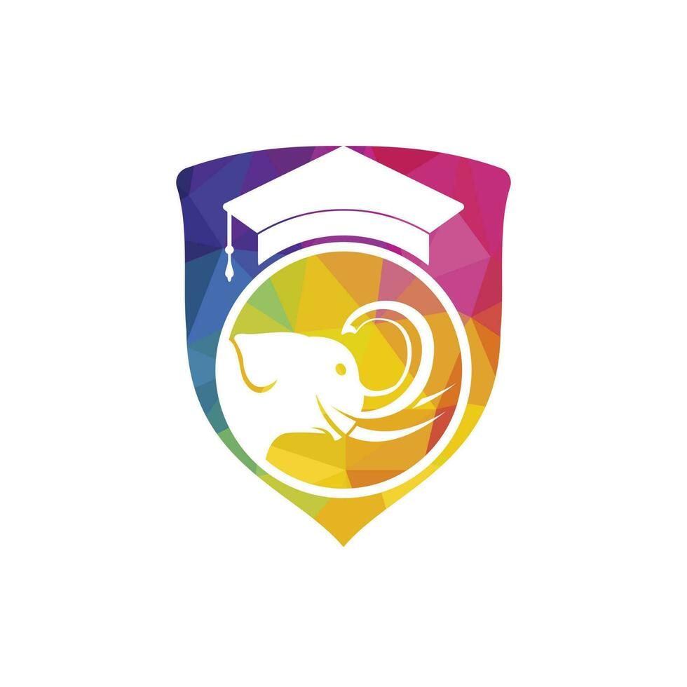 Learning elephant vector logo design. Elephant with a graduation cap icon logo.