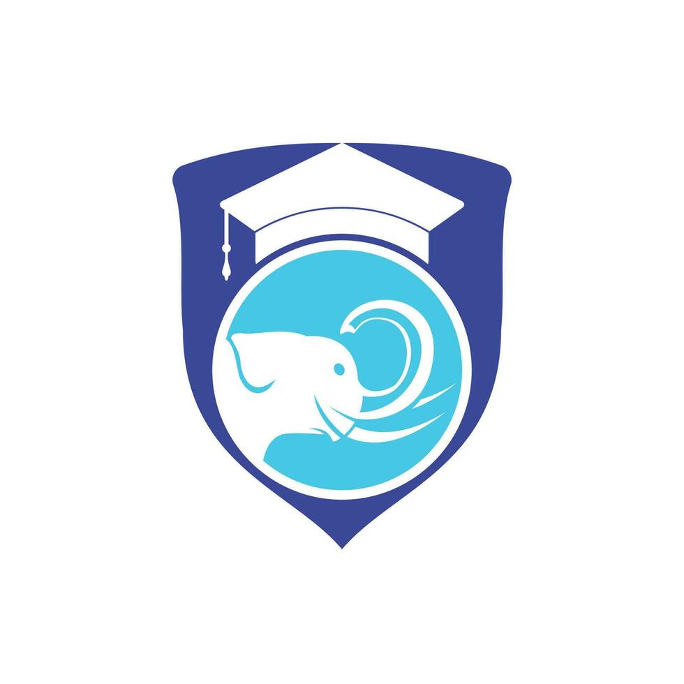 Learning elephant vector logo design. Elephant with a graduation cap icon logo.